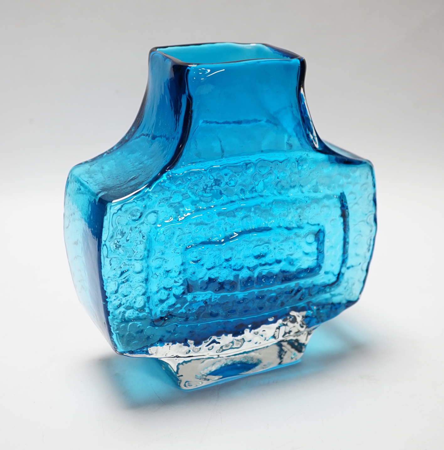 Geoffrey Baxter for Whitefriars, a TV vase in Kingfisher blue, 17cm high